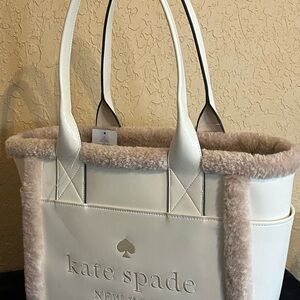 Kate Spade Jett Faux Shearling Large Tote in the color Meringue-BRAND NEW W/TAGS